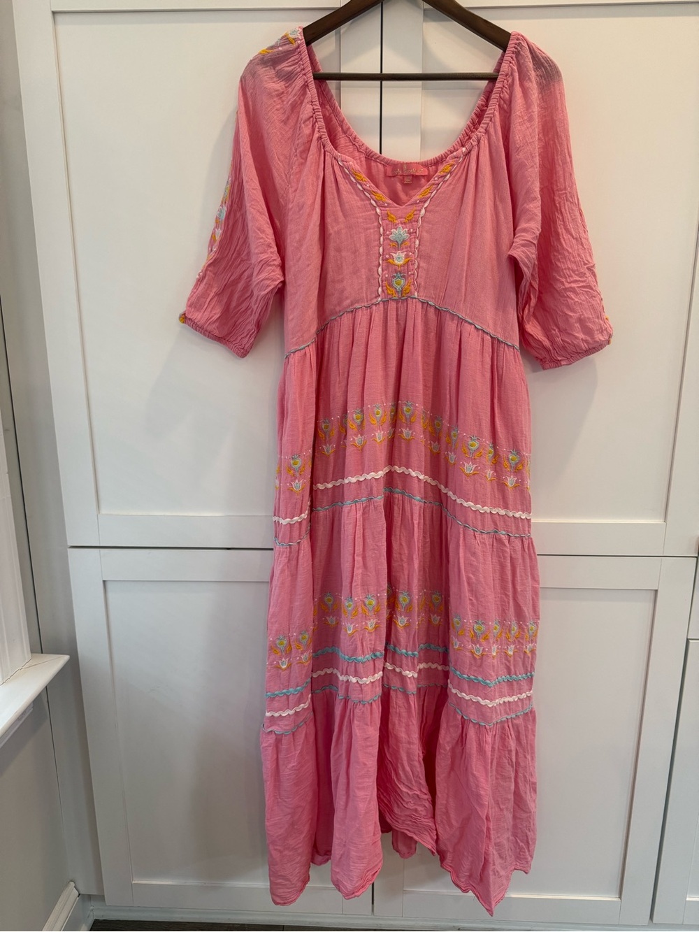 Simply Southern Pink Embroidered Tiered Maxi Dress XL Boho